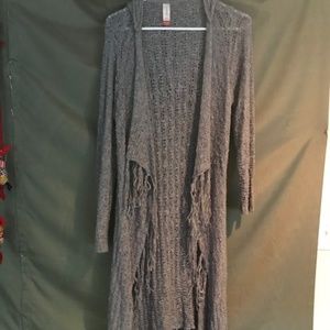 Fringe knit cardigan shawl
